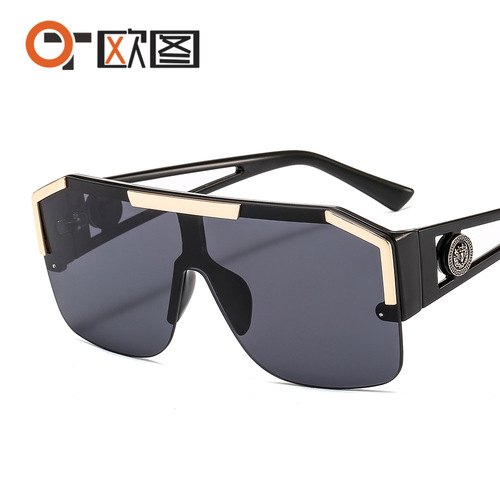 One-piece mirror lens lion head decorative sunglasses with integrated temples, European and American sports style, trendy cross-border sunglasses 6922