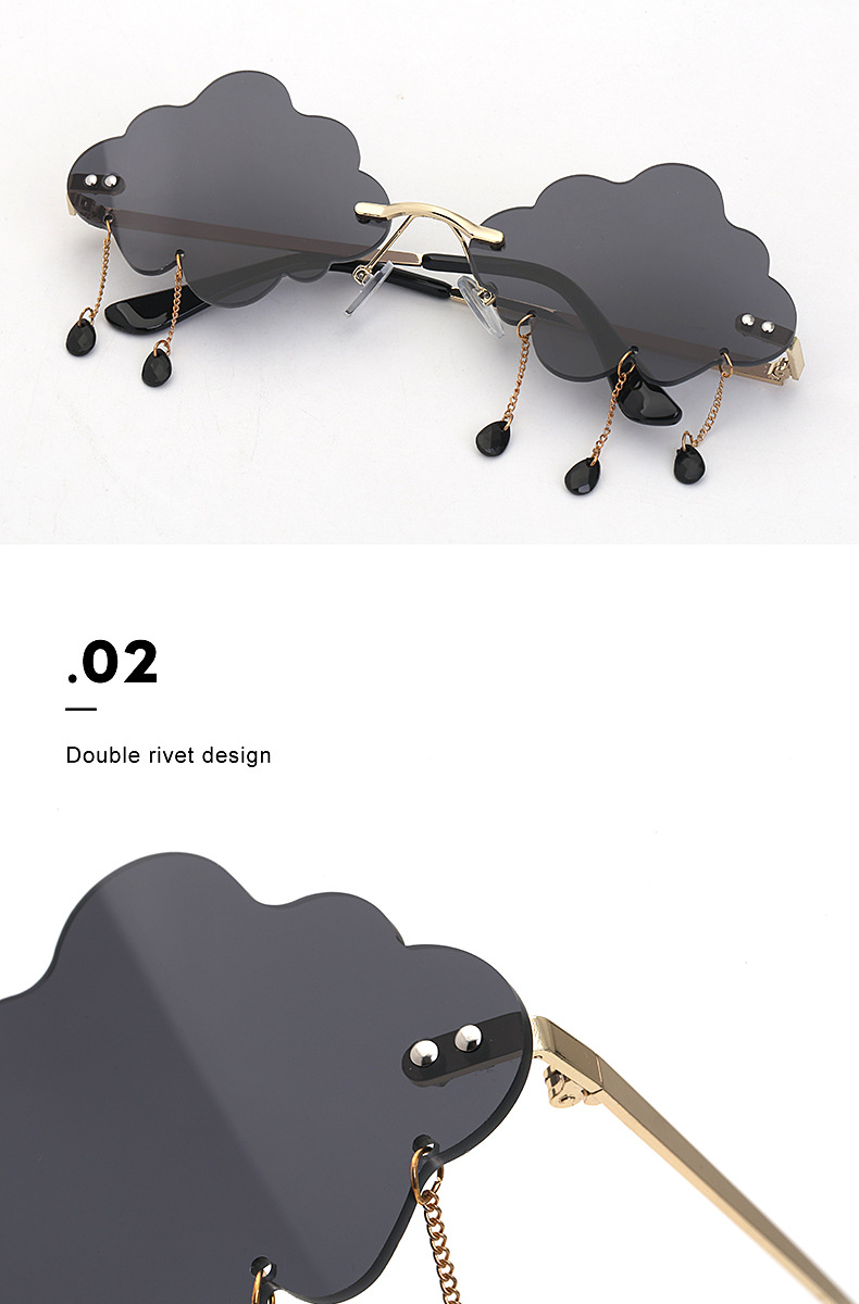 54g Weight Frameless Glasses Structure Glasses Classification UV400 Lens Material Polygon Glasses Style Party Occasion Clouds Pattern All Seasons Season Kid'S, Women'S Gender Fashion Style Dark Blue, Grey, Pink, Purple, Red, Blue, Yellow Color New Fashion Simple Style Pendant Cloud Sunglasses 7
