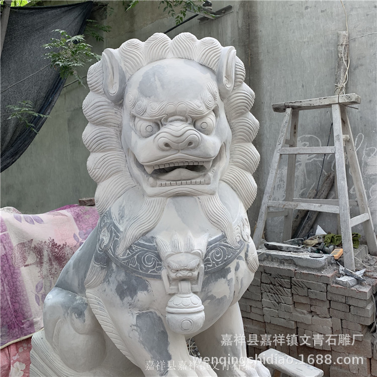 Custom-made company unit size stone carving lion lion unicorn ornaments Wen Qing Han white jade stone lion manufacturers