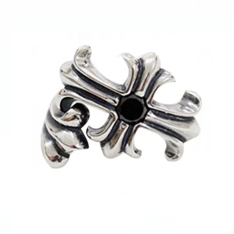 Ancient Silver Old Cross Black Gemstone Spiral Weaving Open Index Finger Ring Wholesale Nihaojewelry display picture 7