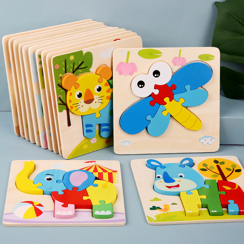 Wooden animals 3D stereo cartoon puzzle children Yisheng toys toy wooden kindergarten baby early education puzzle