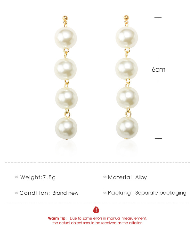 Korea Wild Simple Beaded Exaggerated Large Pearl Tassel Long Alloy Earrings Jewelry Wholesale display picture 1