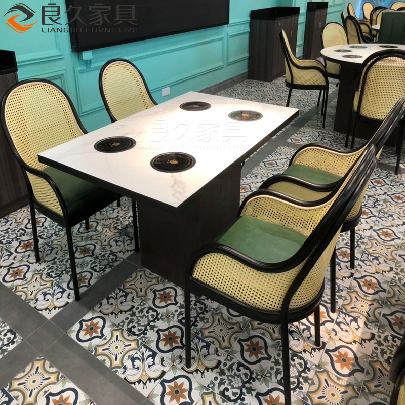 customized Marble Table Sichuan restaurant Chuanchuan Hot Pot table Pork stomach Restaurant Coconut chair