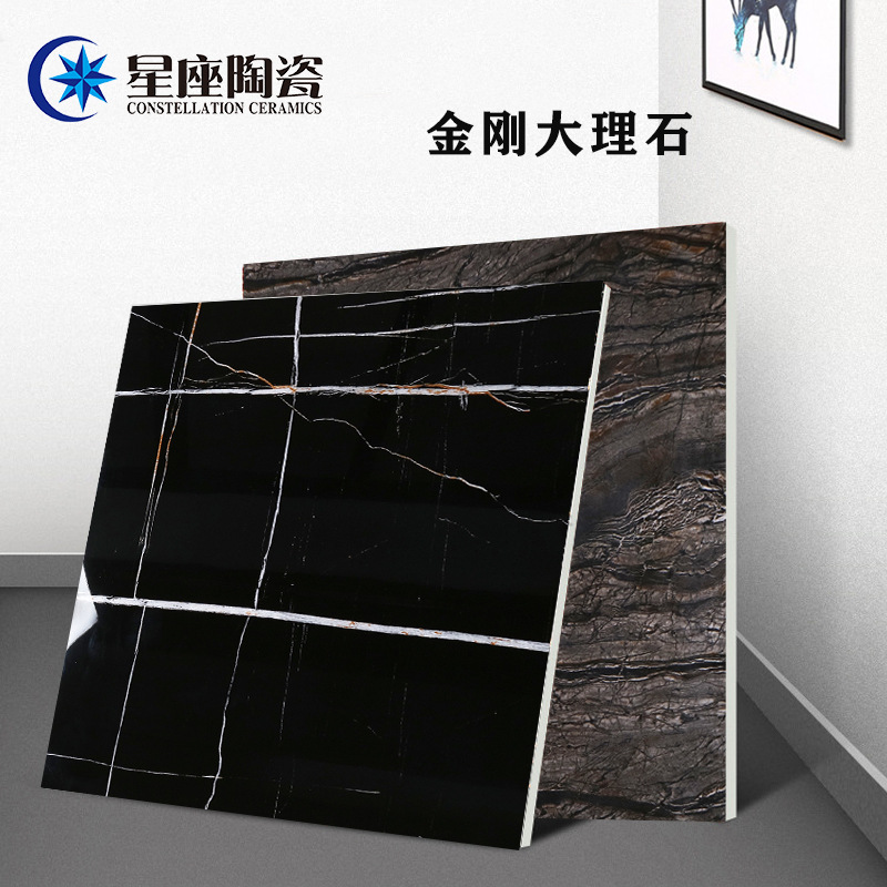 佛山深色黑白根古木黑金刚石抛釉砖800x800客厅卧室地砖门槛石