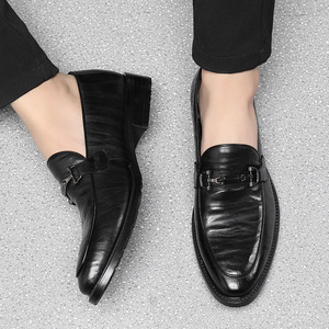 男鞋山羊皮男士婚鞋真皮正装皮鞋男一脚蹬商务休闲皮鞋男一件代发