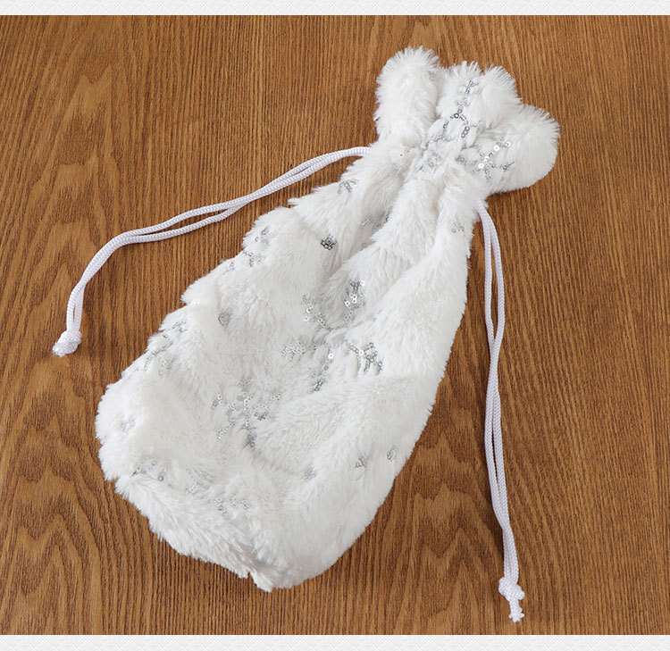 Weihnachtsweinflaschenhülle, weißer Plüsch, Schneeflocke, Pailletten-Weinflaschenhülle, Weihnachtstischdekoration, Rotweintasche_voghion.com