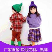 佐之恒童装 儿童服装梭织格子衬衣 红紫色长袖衬衫 厂家批发定制