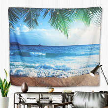 跨境挂毯外贸eBay亚马逊毯子装饰布窗户外沙滩海浪3D印花挂布