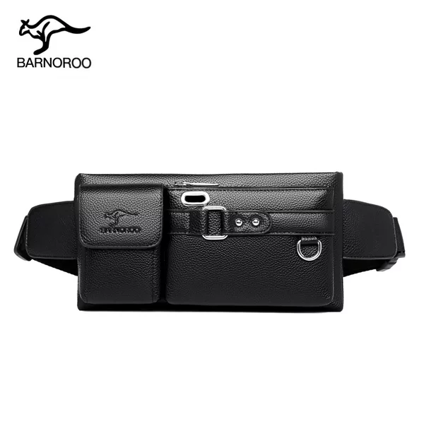 BARNOROO Waist Bag Men's Mobile Phone Bag Men's Soft Leather Crossbody Chest Bag Multi-Functional Shoulder Casual Leather Bag