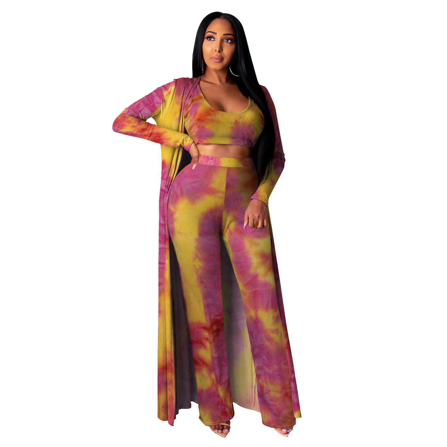 women s high elastic pit strip tie-dye three-piece suit nihaostyles clothing wholesale NSBMF80100