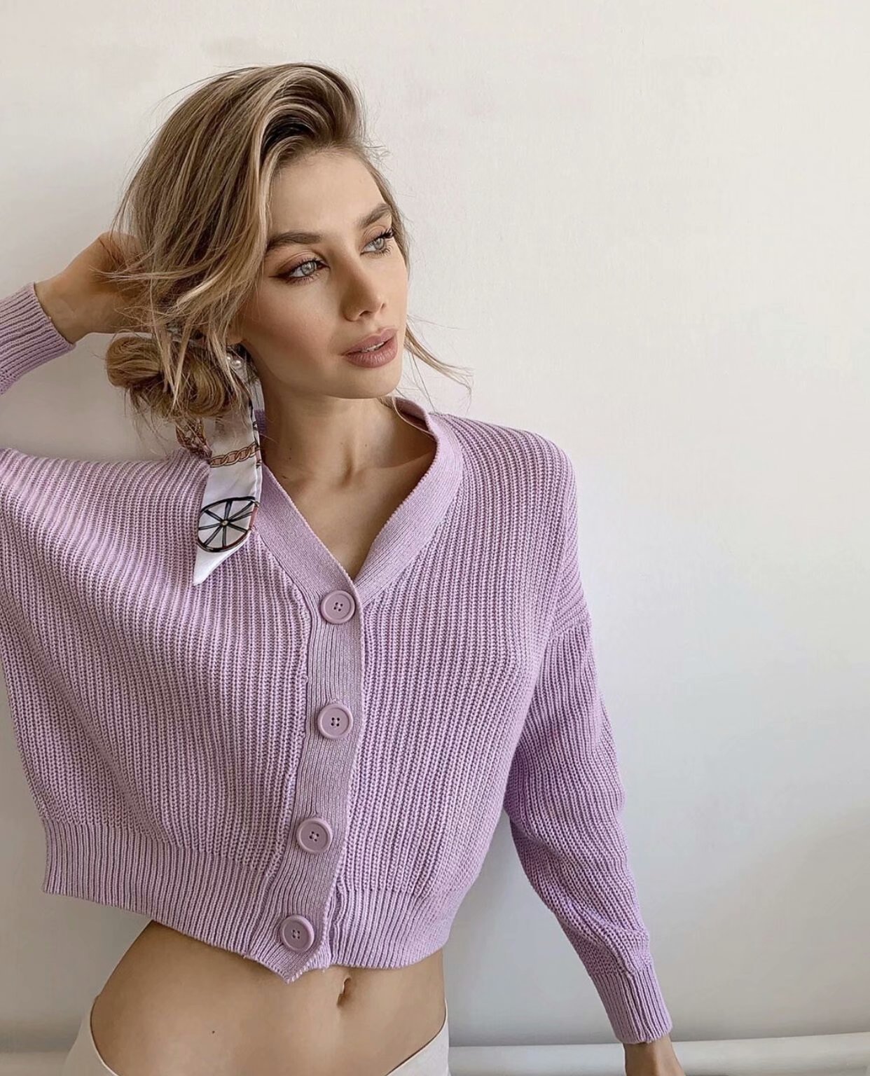 wholesale summer purple drop shoulder sleeve women s knitted cardigan sweater coat NSAM5376