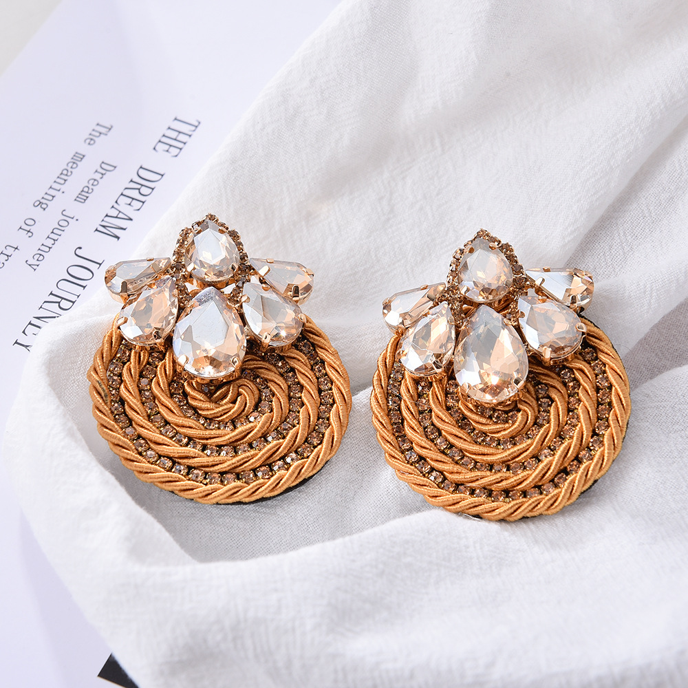 1 Pair Ethnic Style Flower Cloth Rhinestone Women's Ear Studs display picture 4