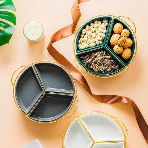 Creative Nordic ceramic divided fruit plate, dried fruit box, fruit plate, afternoon tea, nut snack plate, tableware ornaments