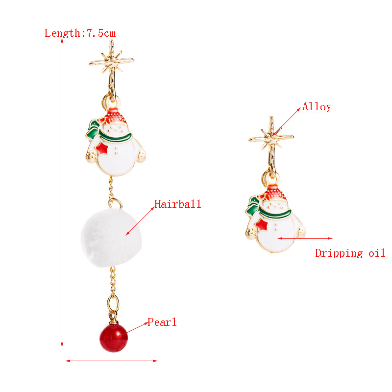Vente Chaude De Noël Alliage Goutte Huile S925 Aiguille D&#39;argent Boucles D&#39;oreilles Boule De Cheveux Asymétriques display picture 1