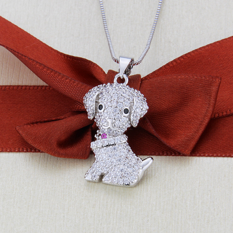 Hot-selling Dog Copper Plated Platinum Plated Zircon Inlaid Pet Pendant Necklace display picture 6