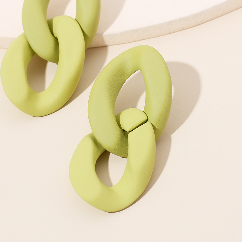 7g Weight Earrings Classification Wedding, Travel Occasion Geometric Pattern Women'S Gender Pink, Purple, Green, Yellow Color Fashion New Hollow Chain Hoop Niche Candy Color Two-link Earrings 10