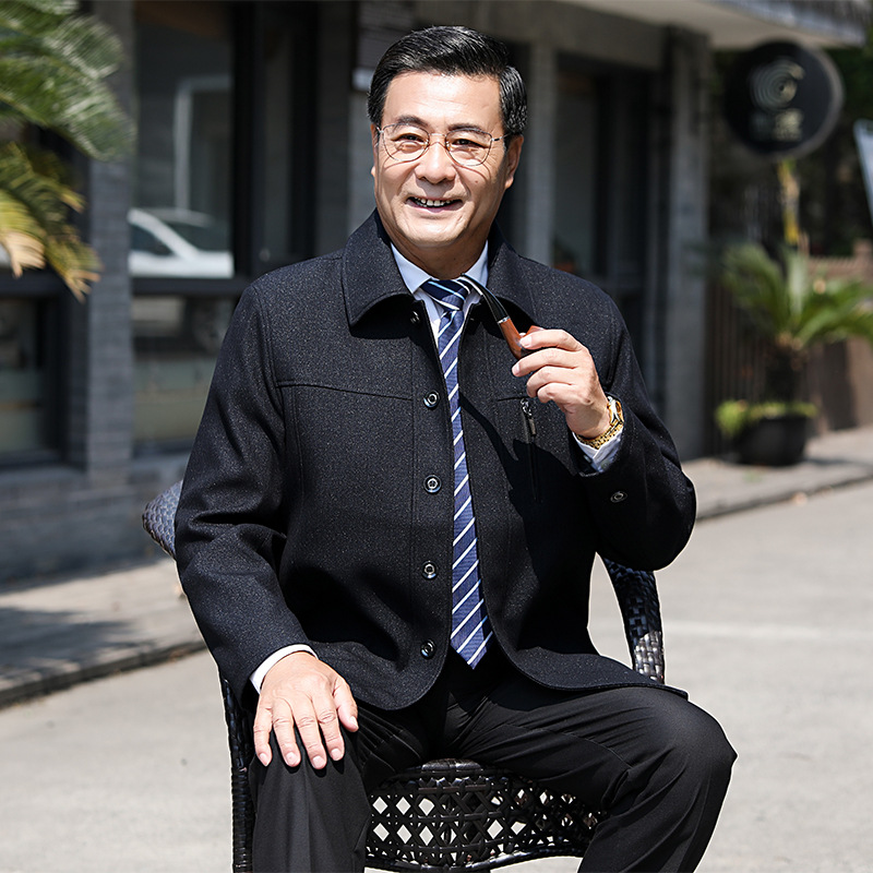 春秋新款加大肥佬男士休閑寬松商務紳士中老年夾克多口袋男裝外套