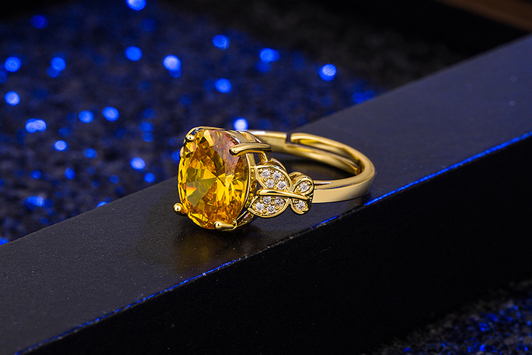 citrine gemstone ring goldplated microinlaid zircon retro open ringpicture4