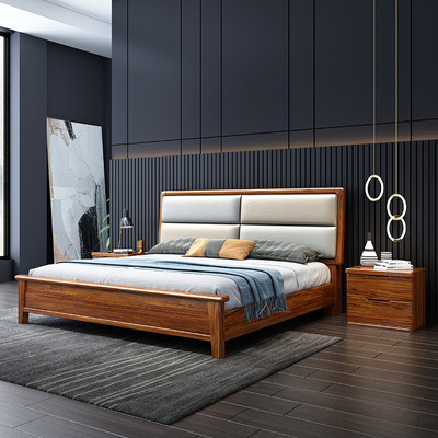 乌金木床实木床现代简约1.8米1.5m婚床气压储物床双人床厂家直销