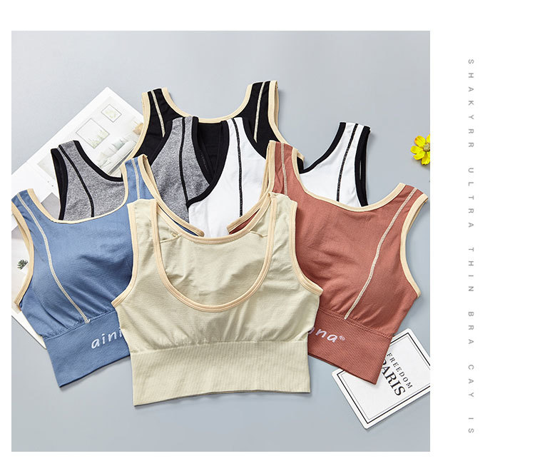 New English letter contrasting color long version thickened, with a beautiful chest, back wrap, seamless chest, tapering abdomen, wide shoulder straps, and outerwear underwear for women detail image 14