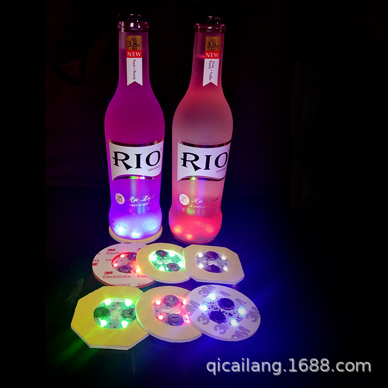 厂家批发闪光瓶贴 新款LED超薄发光杯贴 酒瓶贴闪光杯垫 (