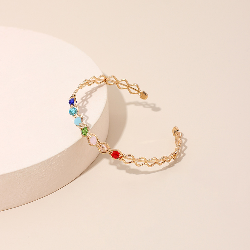 5g Weight Housewarming, Anniversary, Business, Wedding, Travel, Birthday, Festival Occasion Women'S Gender Gold, Silver Color Colored Crystal Bead Gold Open Bracelet New Hollow Adjustable Bracelet Wholesale Nihaojewelry 10