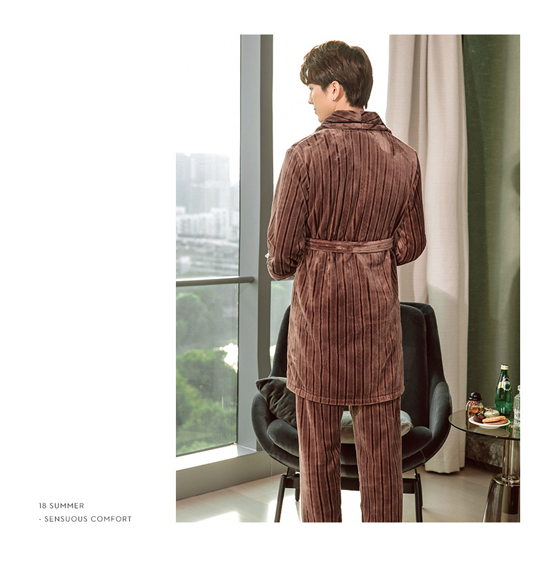 Pigiama da donna GraceChic GraceChic, set di vestaglia e pantaloni in pile corallo autunnale, abbigliamento da casa in flanella a righe per uomo, set invernale_voghion.com