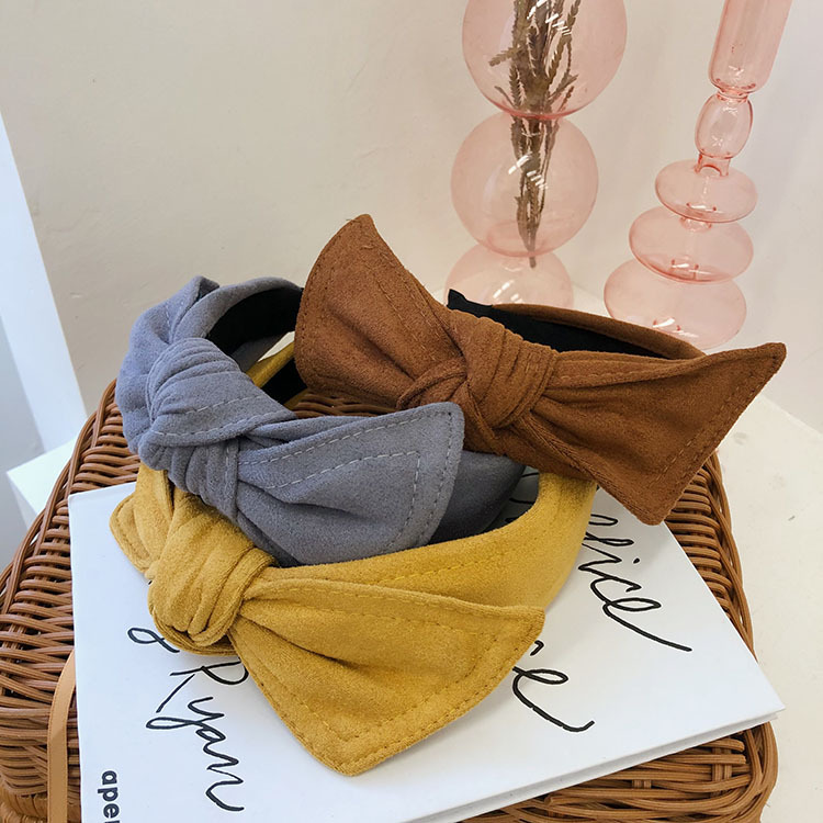Simple Velvet Bow Headband Rabbit Ears Wide-brimmed Suede Headband display picture 4