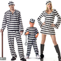 監獄學園黑白條紋囚服勞改服 萬聖節化裝舞會cosplay親子裝表演服