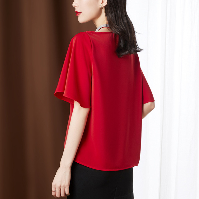 Women’s Chiffon Shirt Short Sleeve summer off shoulder fashion lotus leaf sleeve Korean small shirt