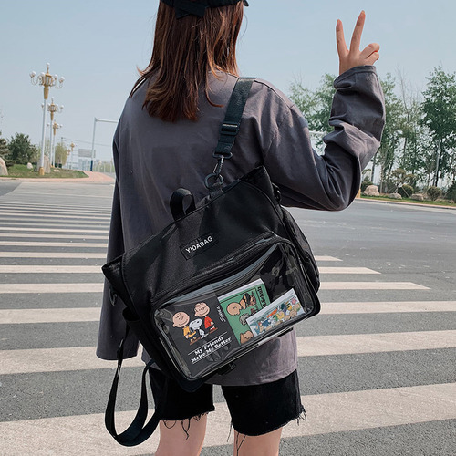 Japanese animation peripheral soft girl creative transparent backpack pain bag funny personality diy badge doll schoolbag female