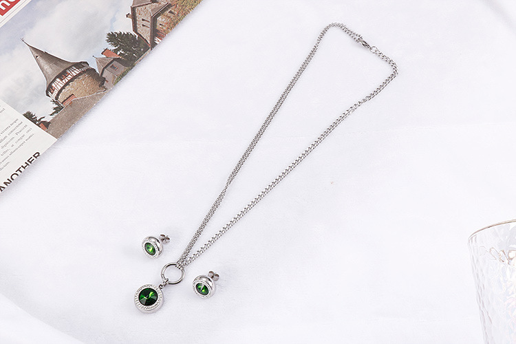 new fashion golden crystal glass diamonds earrings necklace stainless steel set wholesale nihaojewel