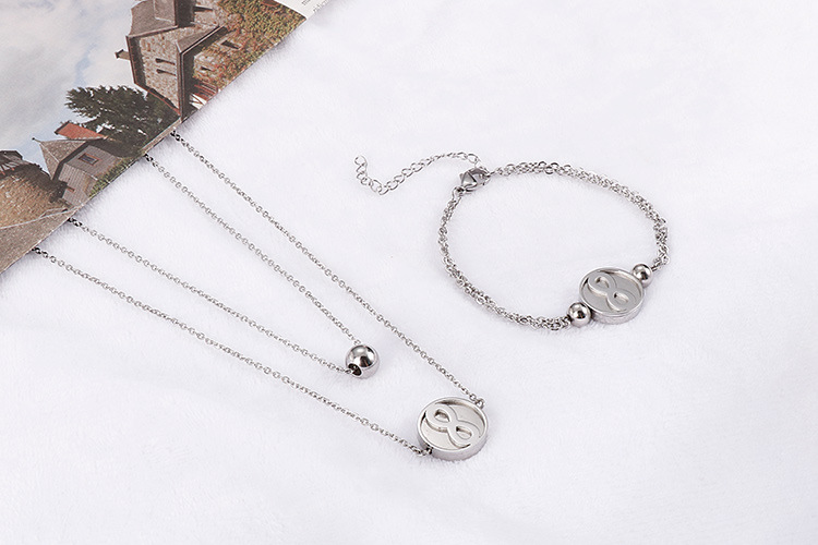 Europe And America Cross Border Supply Wholesale Creative Stainless Steel 8-word Double-layer Necklace Bracelet Combination Female Accessories Set display picture 4