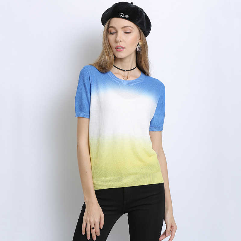 Xikoi summer new short-sleeved knitted female thin section of Europe and the United States simple loose round neck head bottoming shirt
