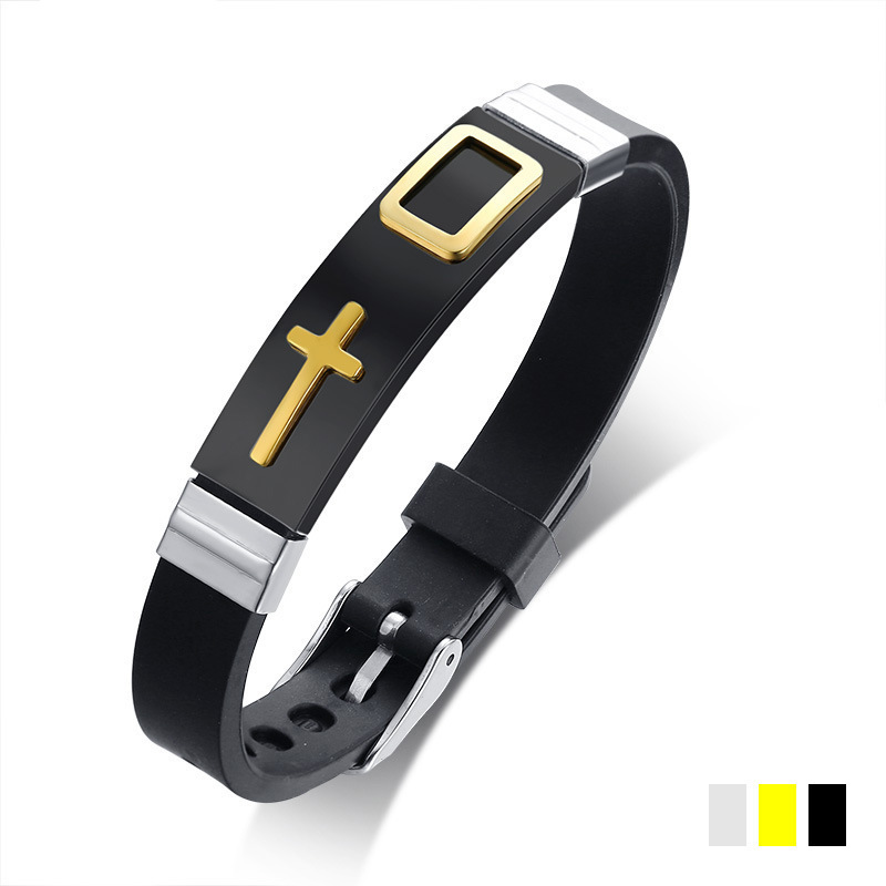 Jewelry Wholesale silicone bracelet gold cross titanium steel men's personalized bracelet adjustable bracelet