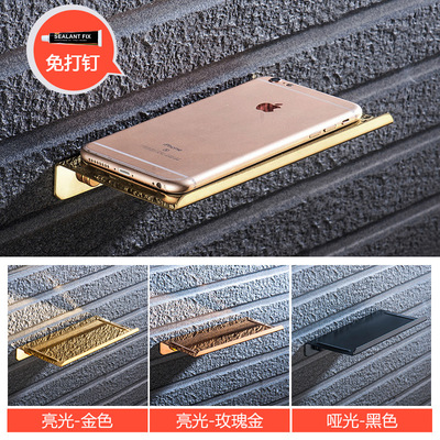 宜美閣廠家直銷304不鏽鋼衛生間置物架牆上浴室手機架廁所免打孔