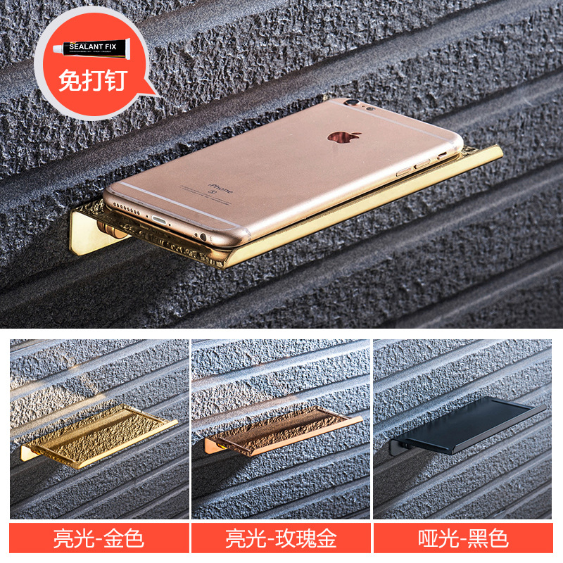 宜美閣廠家直銷304不鏽鋼衛生間置物架牆上浴室手機架廁所免打孔