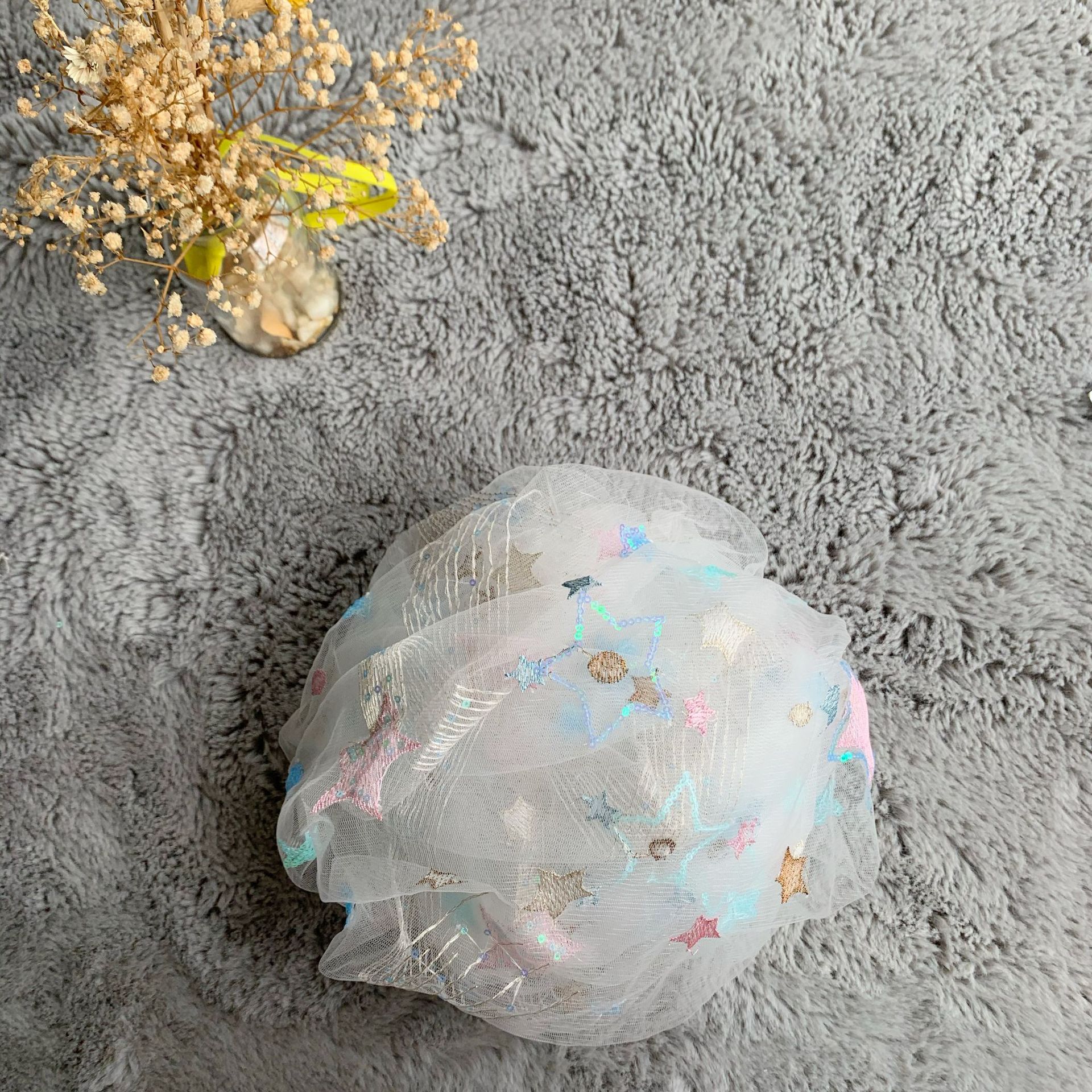 Malla de fábrica estrella de cinco puntas pieza brillante bordada lluvia de meteoros lentejuelas malla Lolita ropa para niños falda de mujer tela