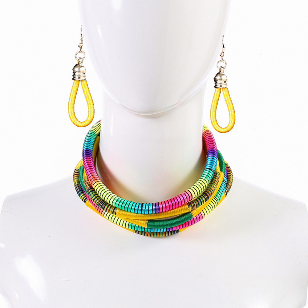 174g Weight Jewelry Set Classification Earrings + Necklace Quantity Holiday, Travel Occasion Alloy, Woven thread Material Color Block Pattern Women's Gender Epoxy Design Retro, Ethnic Style Style Retro Ethnic Style Color Block Alloy Woven Thread Epoxy Women's Jewelry Set 3