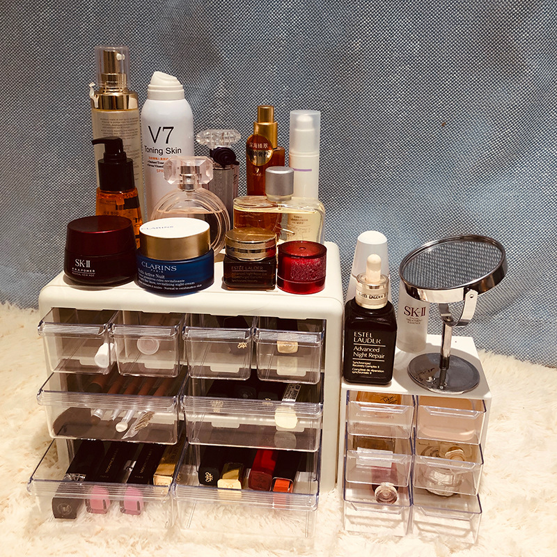 化妆品首饰收纳盒塑料盒 透明多格饰品桌面抽屉式收纳柜5012