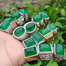 玉髓男戒指925银镶嵌绿宝石冰种祖母绿指环玛瑙活口男士礼物