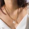 Fashionable necklace from pearl, metal chain, universal pendant, European style, simple and elegant design