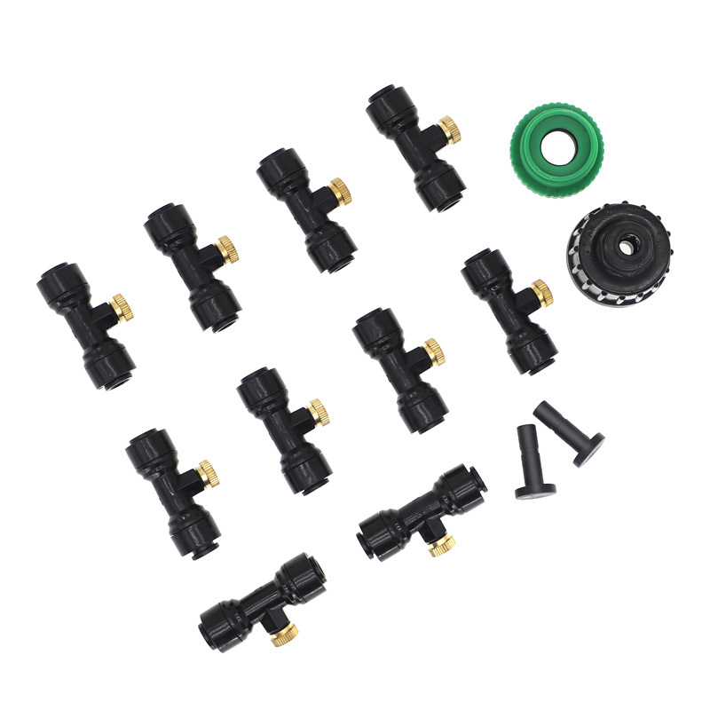 Negro 2 puntos 1 / 4 enchufe rápido soquete de pulverización de latón de baja presión atomización micro pulverización enfriamiento al aire libre libre libre de impuestos