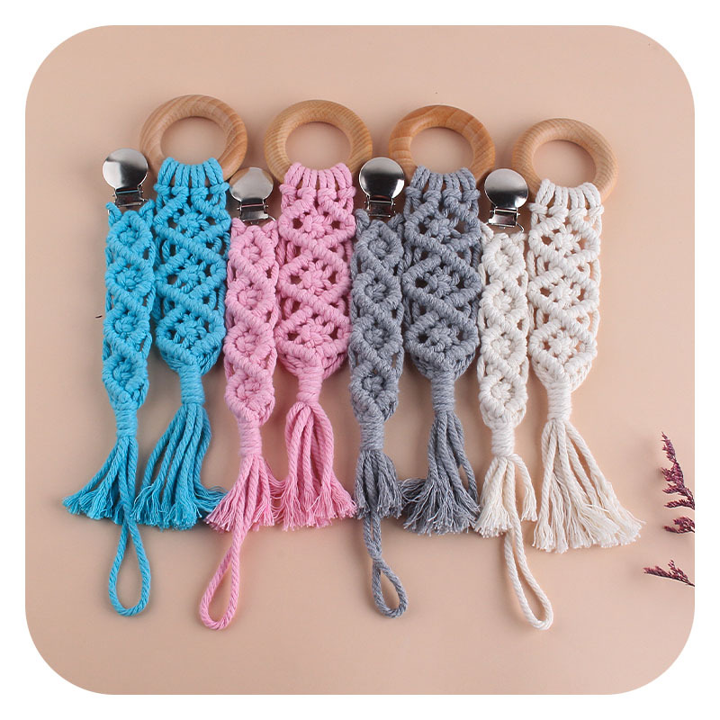 Popular plana pezón clip de haya anillo de juguete de los niños DIY bebé creativo hecho a mano tejido pezón cadena traje