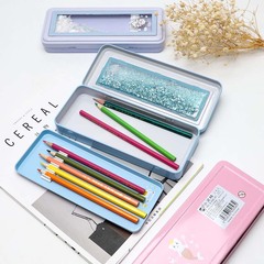 Hollywood sandflow stationery box large capacity double-layer pencil case for students creative cartoon boy girl simple pencil box wholesale