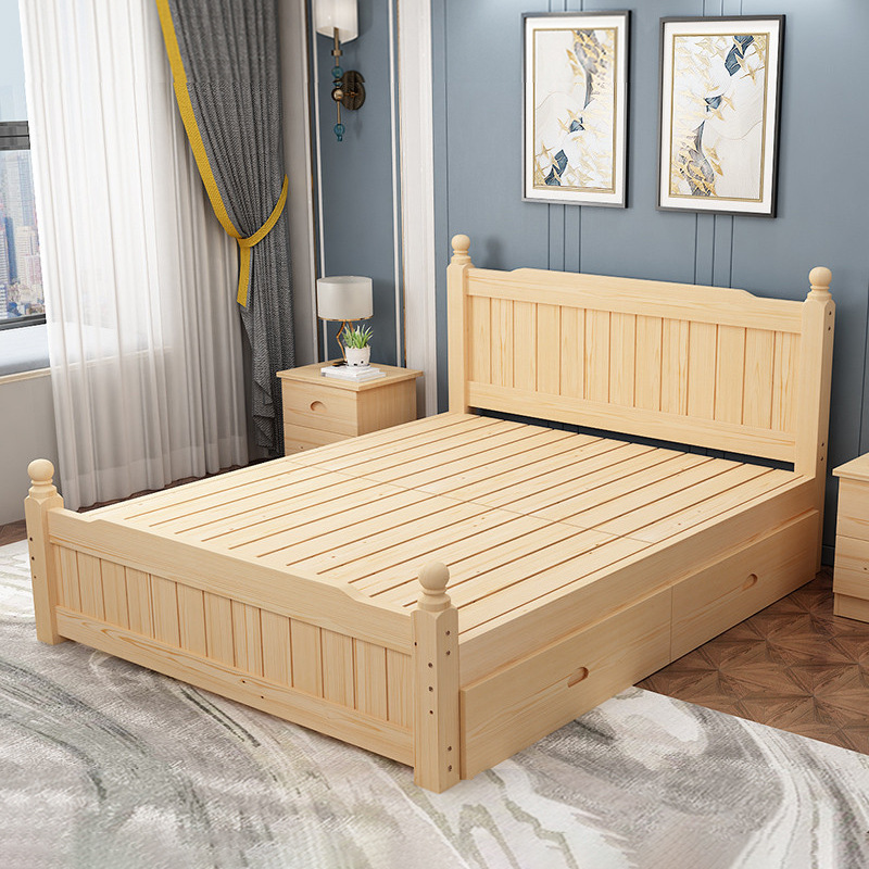 实木床现代简约双人床主卧1.8m欧式床1.5经济型1.2租房床架单人床