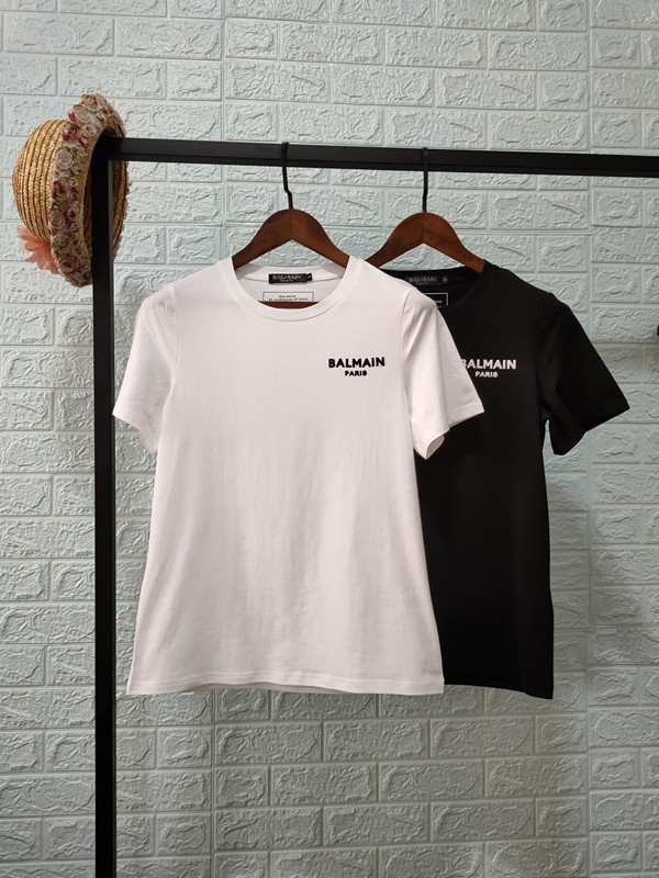 European and American Trendy Brand New Balmain Pure Cotton Flocked Small Letters Casual Short-Sleeved T-Shirts for Men and Women