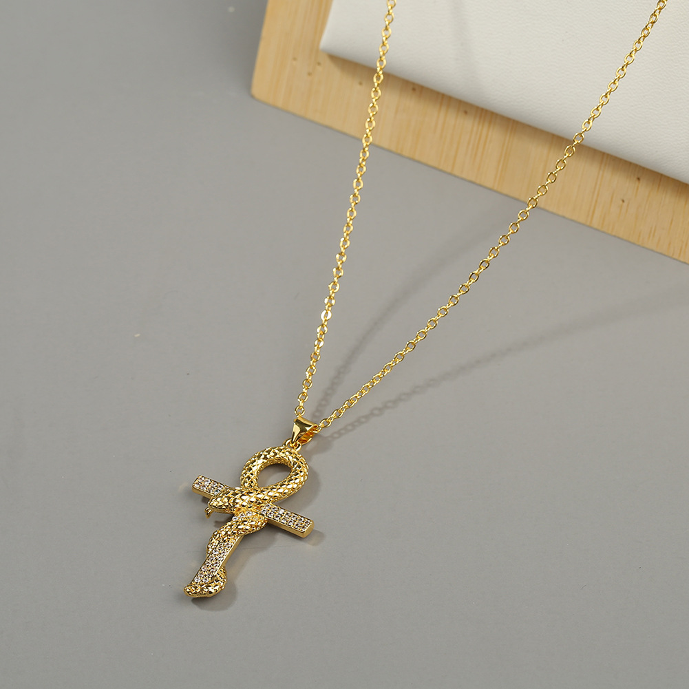Snake Cross Pendant Necklace display picture 4