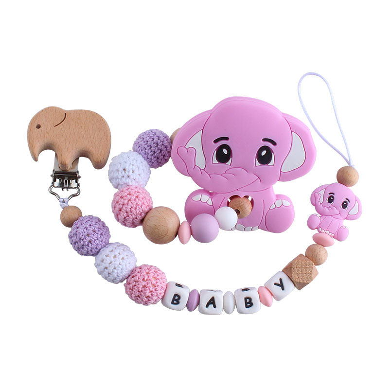 Nueva haya chupete clip elefante mordedor pulsera bebé de silicona elefante molar juguete chupete cadena anti-caída de la cadena