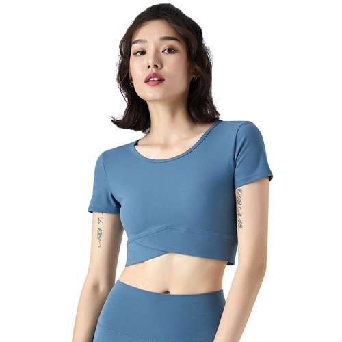 New Sexy Revealing Nipple Running Yoga T-Shirt for Women, Skin-Friendly Bare Texture Material, Fitted Short-Sleeve Sports Top